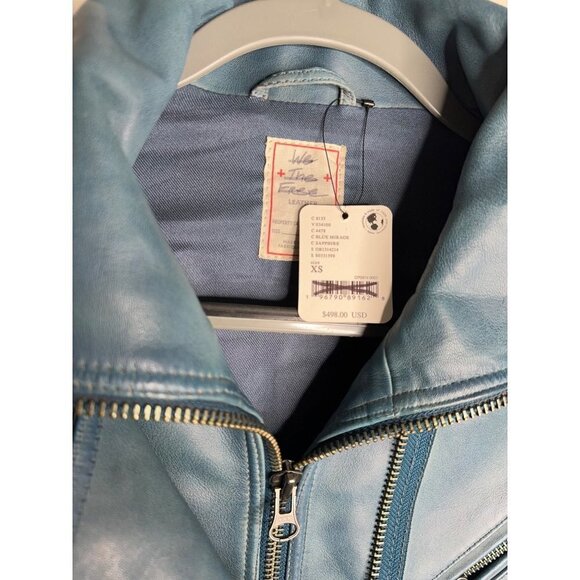 Free People Cora Leather Moto Jacket Size XS Blue NWT $498 - Picture 6 of 6